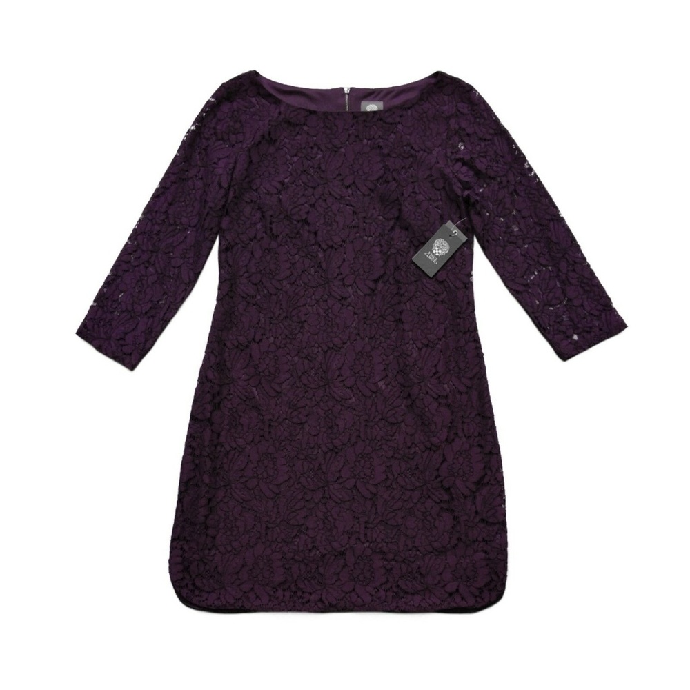New VINCE CAMUTO Eggplant Lace Sheath Dress 10 - Picture 3 of 8